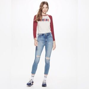 Mother / Swooner Ankle Fray Jeans Losing Control Skinny Leg High Rise Jeans 25